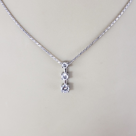14 Karat White Gold 3 Diamond Pendant Necklace #18916 - Picture 7 of 7